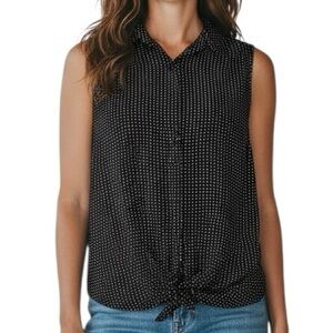 NWT ADRIANNA PAPELL Sleeveless Button Front Tie Waist Dotted Blouse Size X-Large